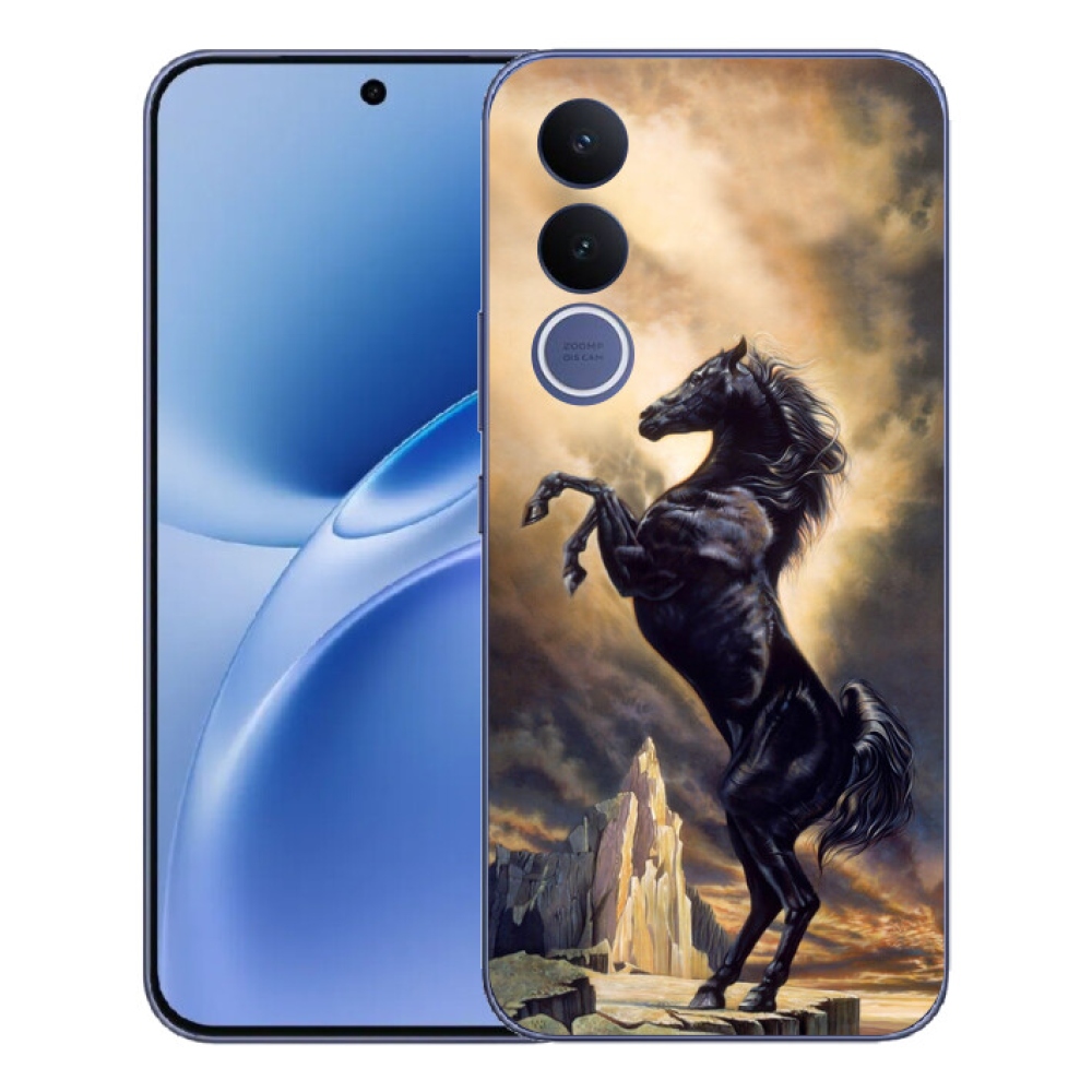 Gelový kryt mmCase na Vivo V70 FE - černý kreslený kůň