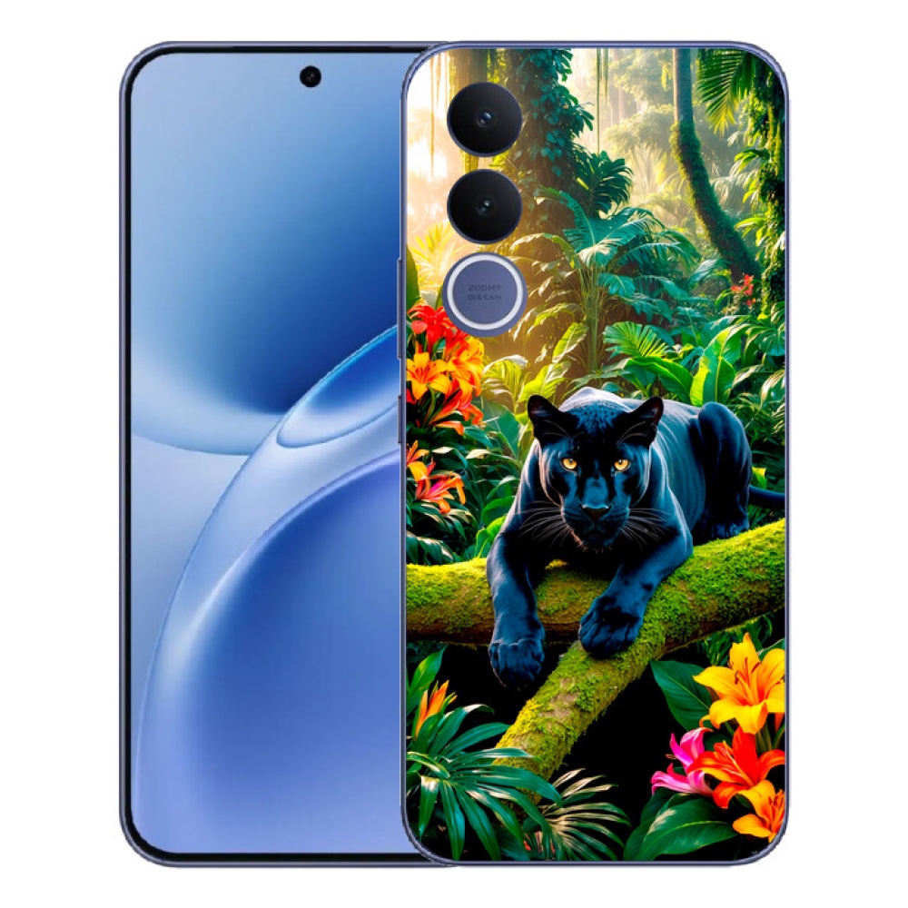 Gelový kryt mmCase na Vivo V70 FE - černý panter v džungli