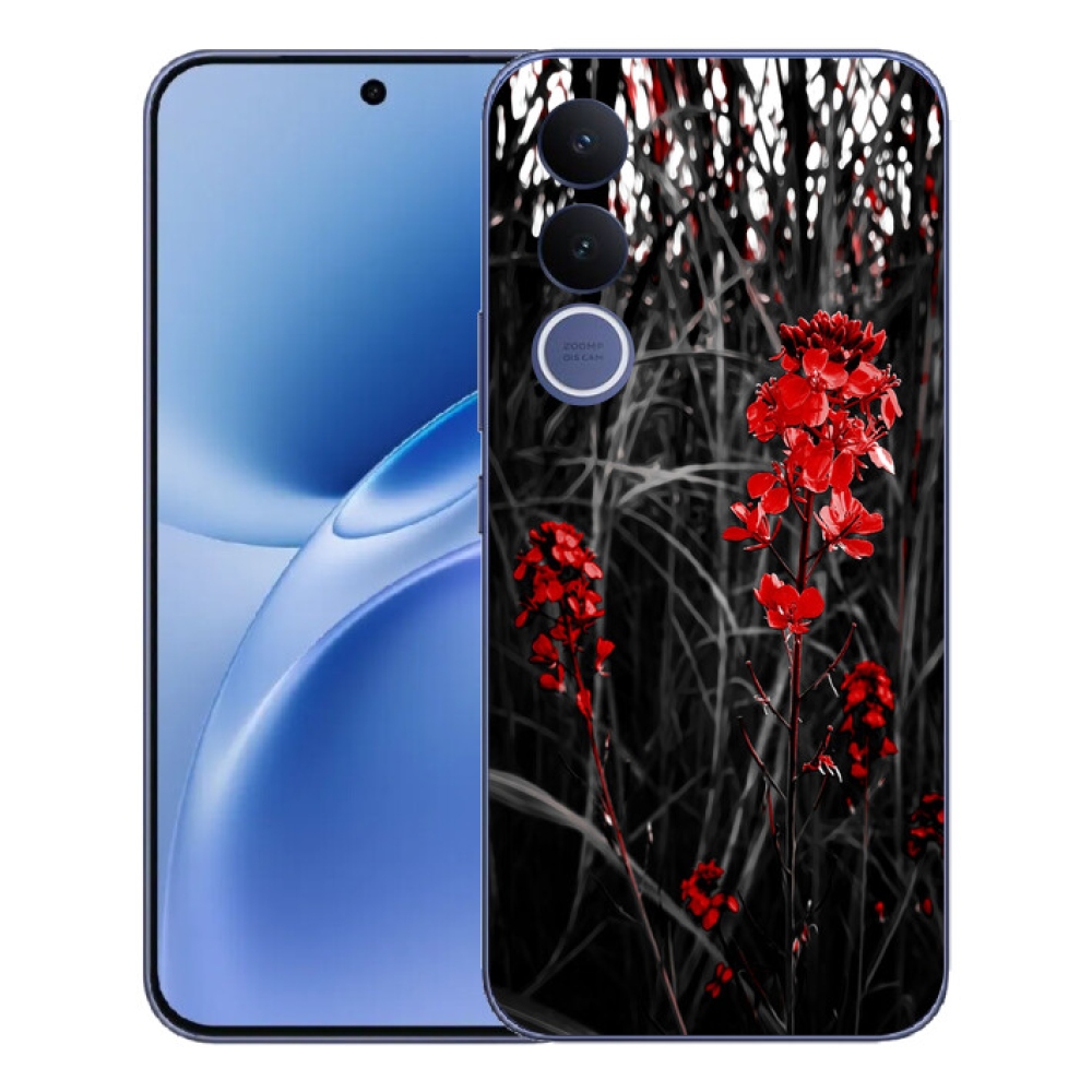 Gelový kryt mmCase na Vivo V70 FE - červená rostlina