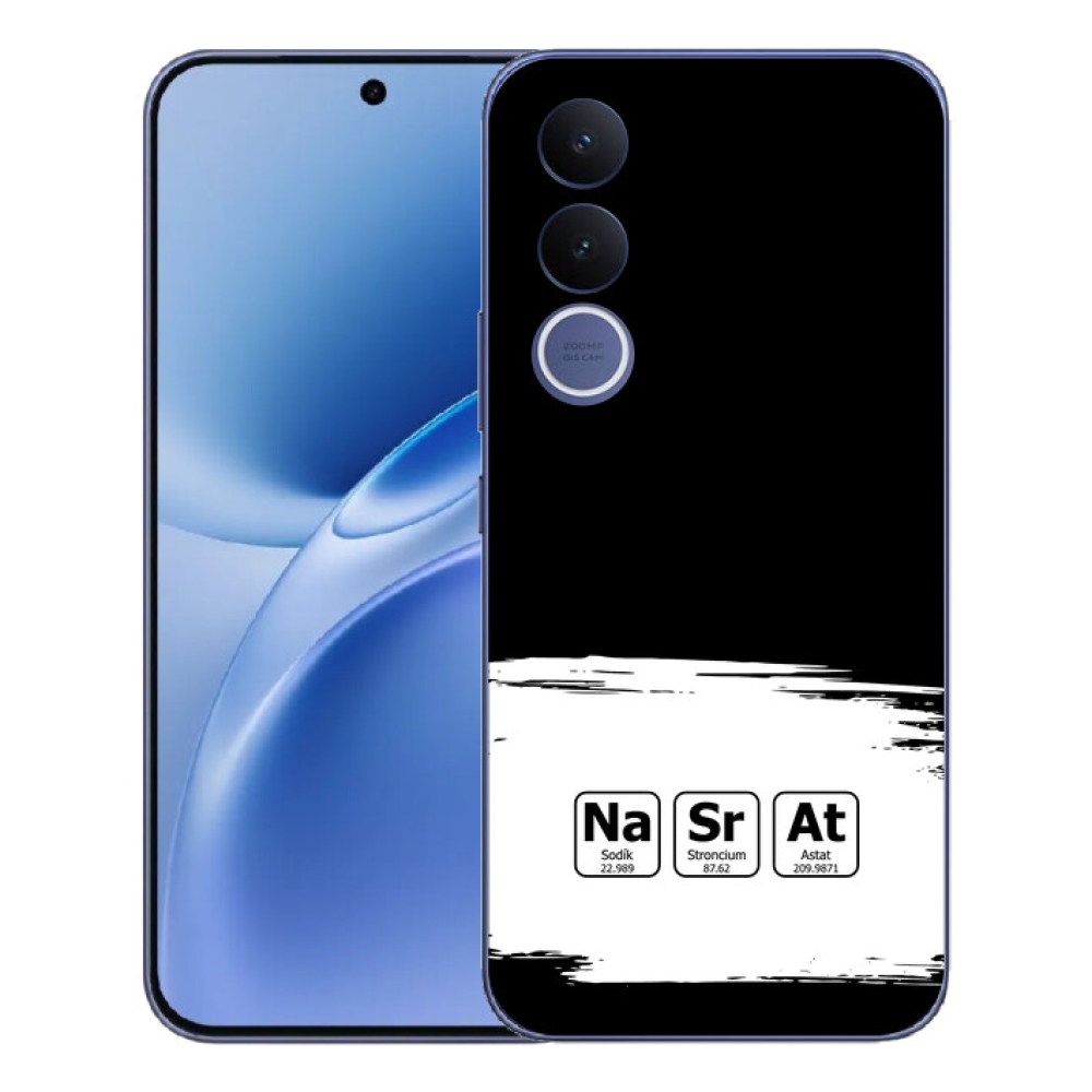 Gelový kryt mmCase na Vivo V70 FE - chemické prvky bíločerné pozadí