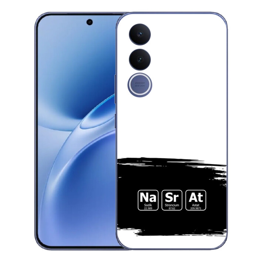 Gelový kryt mmCase na Vivo V70 FE - chemické prvky černobílé pozadí