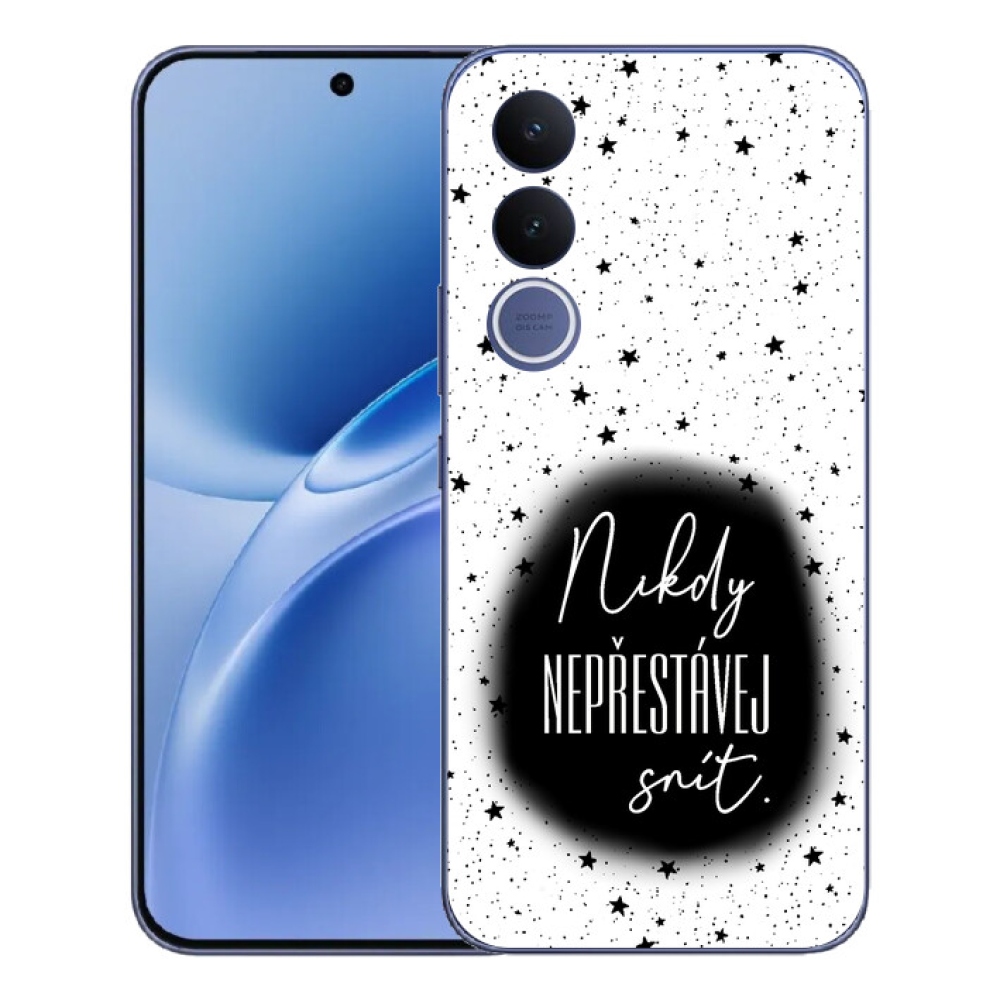 Gelový kryt mmCase na Vivo V70 FE - citát 1 černobílé pozadí