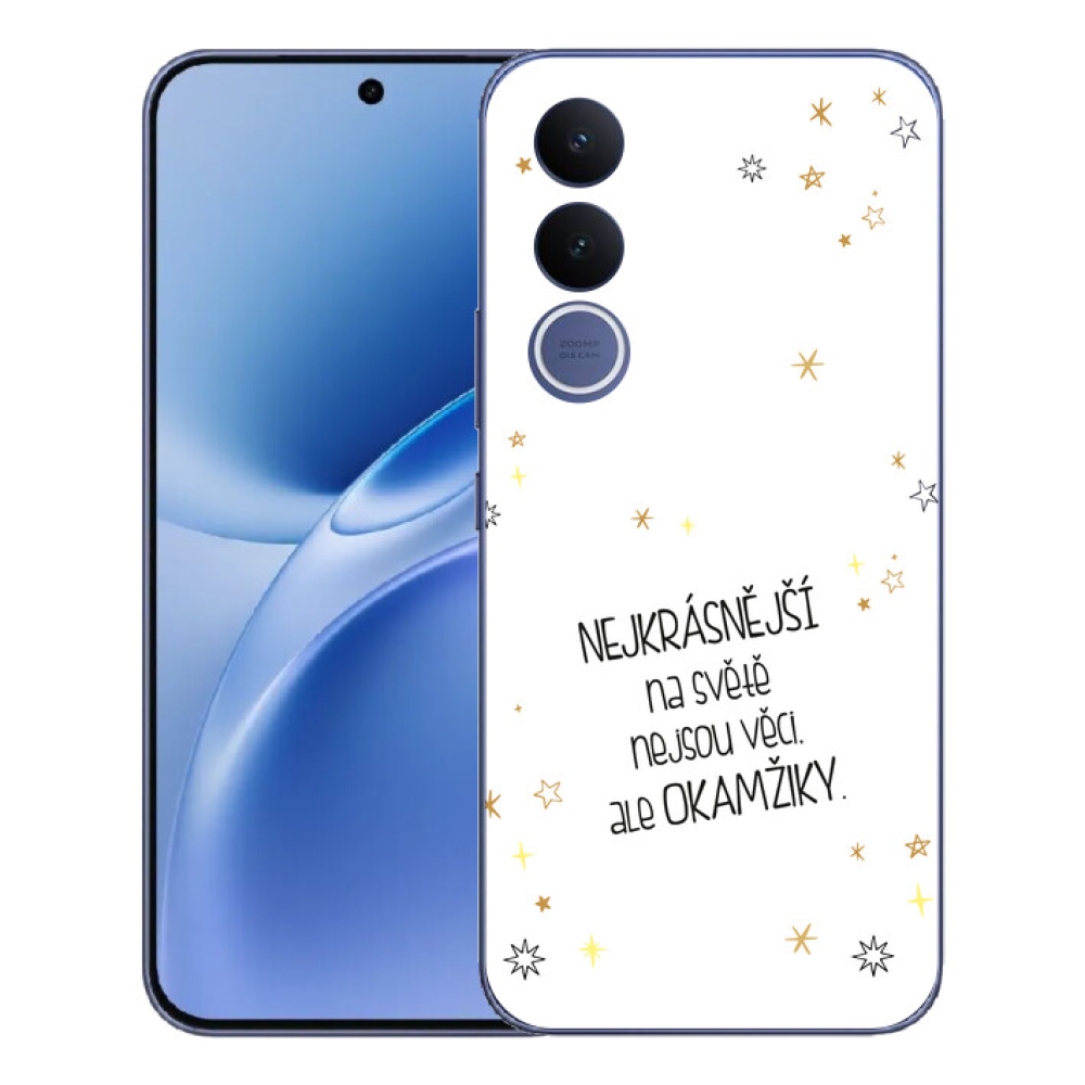 Gelový kryt mmCase na Vivo V70 FE - citát 4 bílé pozadí