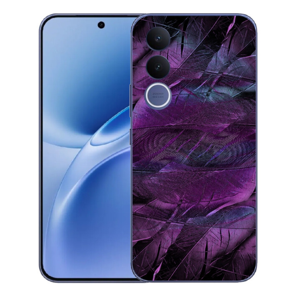 Gelový kryt mmCase na Vivo V70 FE - fialová pírka