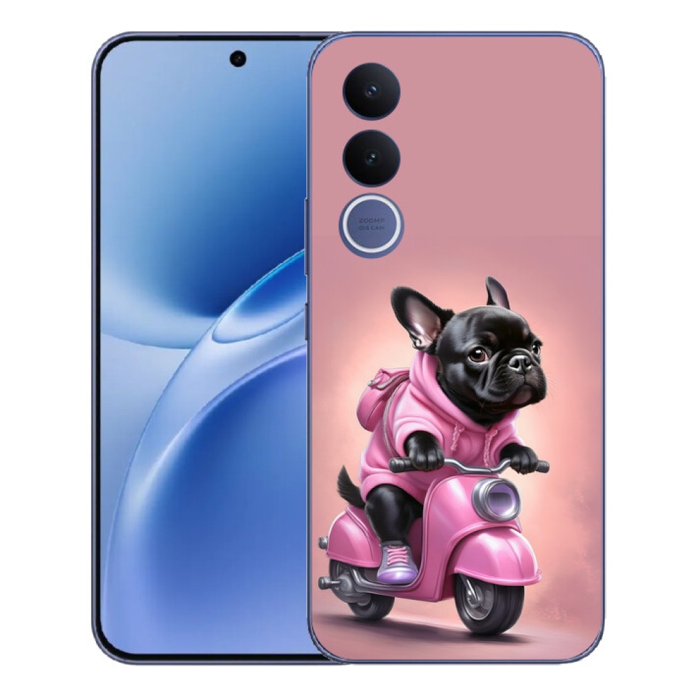 Gelový kryt mmCase na Vivo V70 FE - francouzský buldoček na skútru