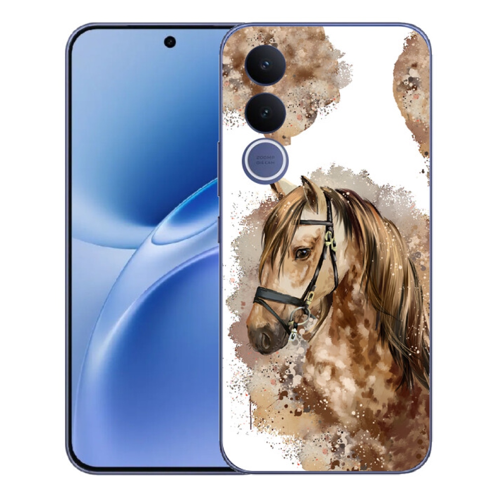 Gelový kryt mmCase na Vivo V70 FE - hnědý kreslený kůň