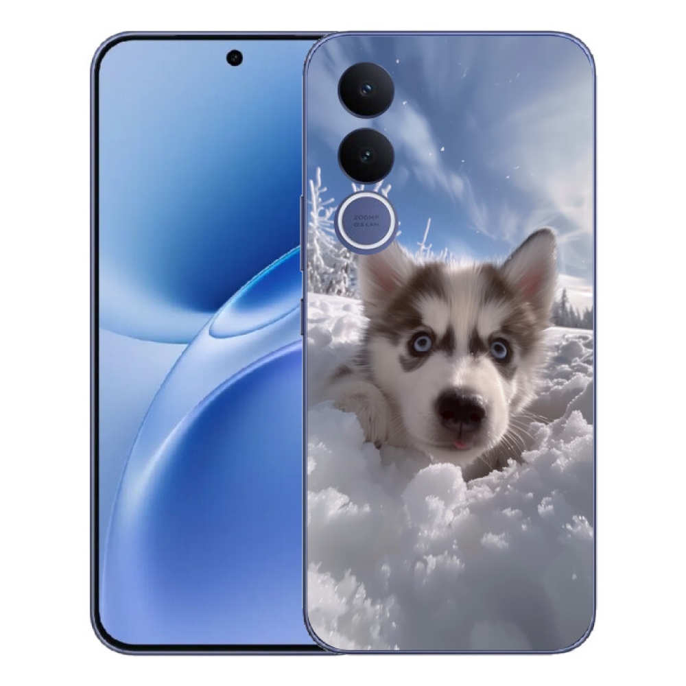 Gelový kryt mmCase na Vivo V70 FE - husky ve sněhu
