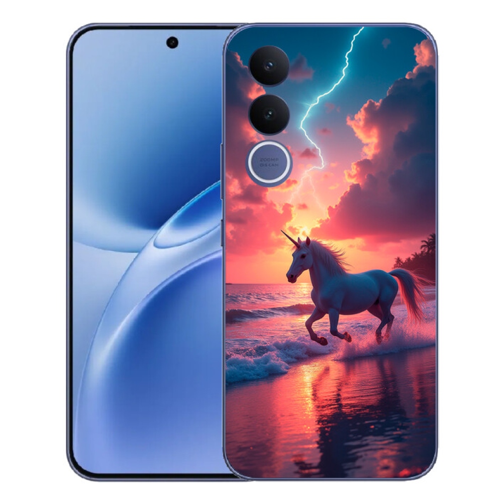 Gelový kryt mmCase na Vivo V70 FE - jednorožec na pláži