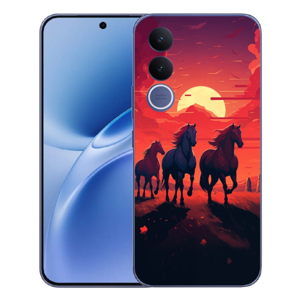Gelový kryt mmCase na Vivo V70 FE - koně a západ slunce