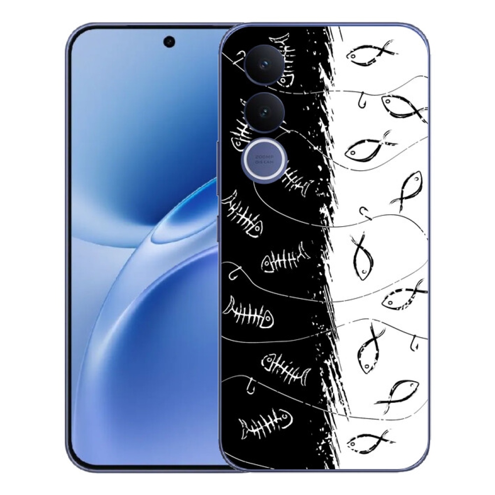 Gelový kryt mmCase na Vivo V70 FE - kostry a rybky