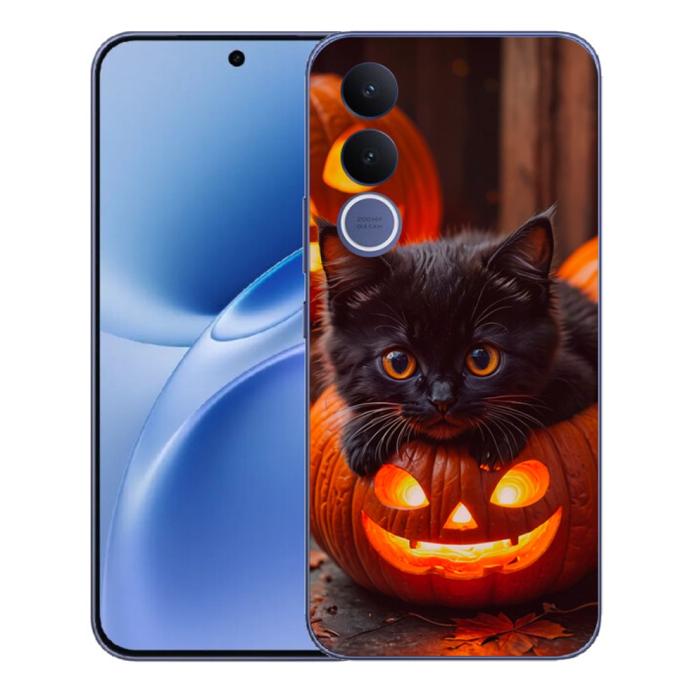 Gelový kryt mmCase na Vivo V70 FE - kotě a dýně