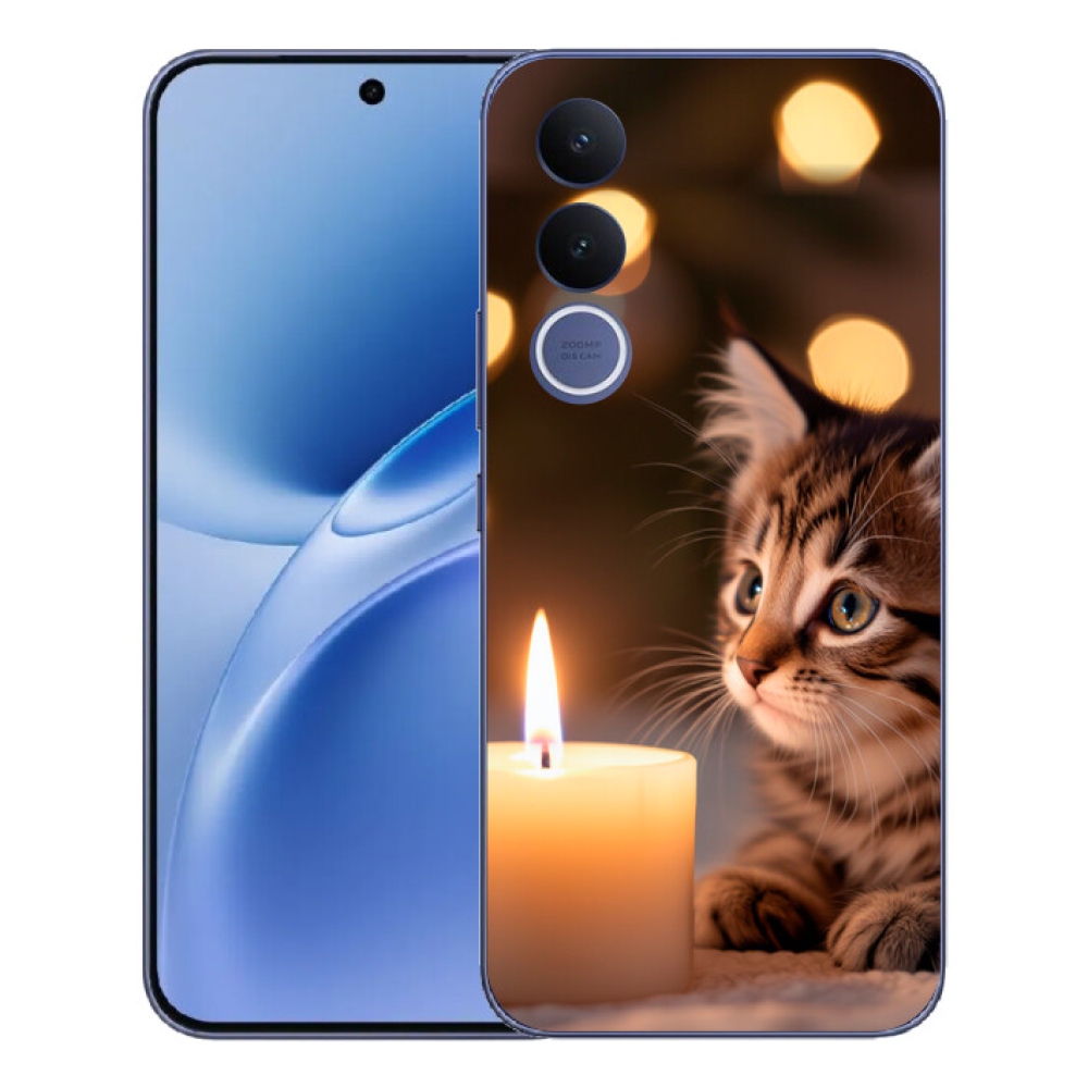 Gelový kryt mmCase na Vivo V70 FE - kotě a svíčka