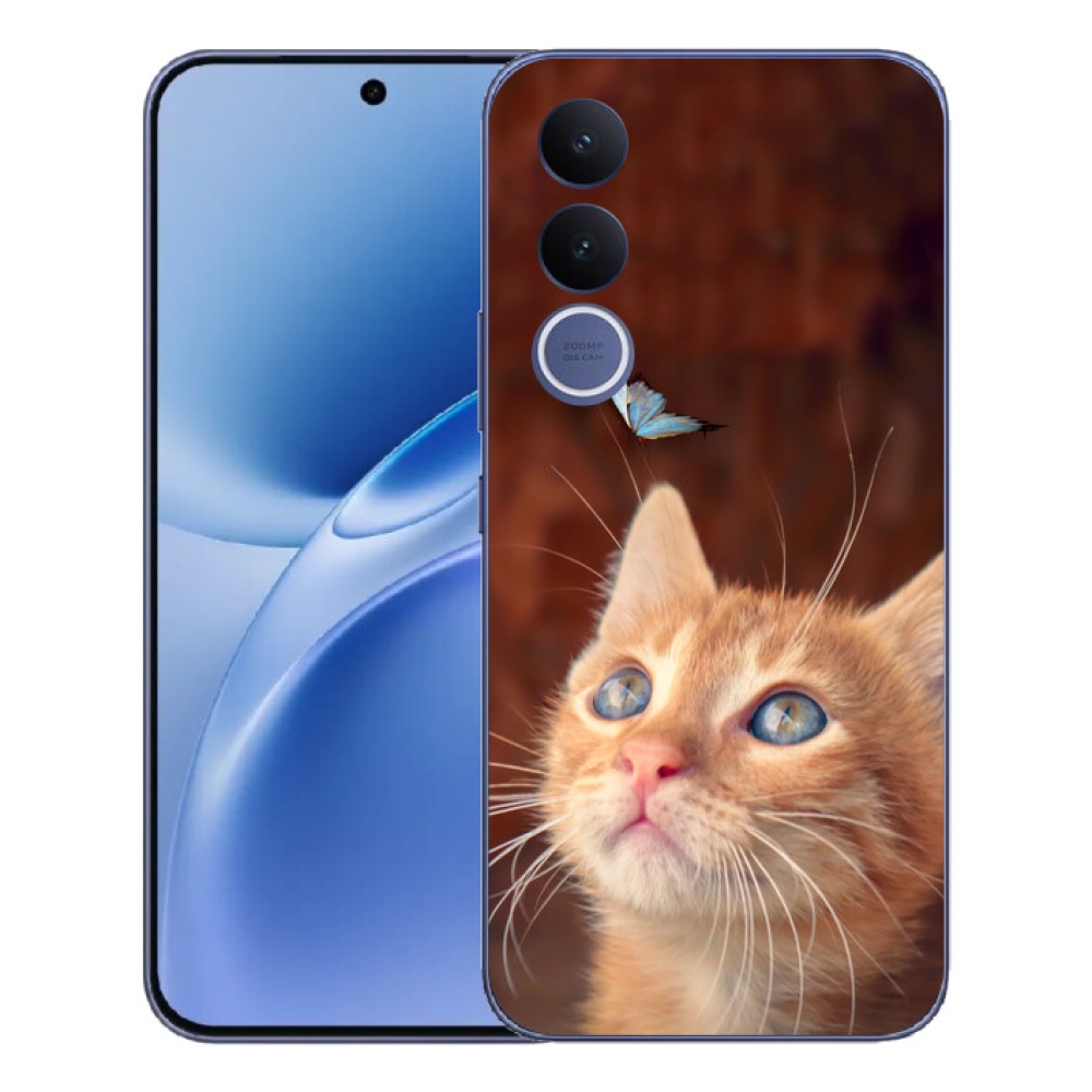 Gelový kryt mmCase na Vivo V70 FE - motýl a kotě
