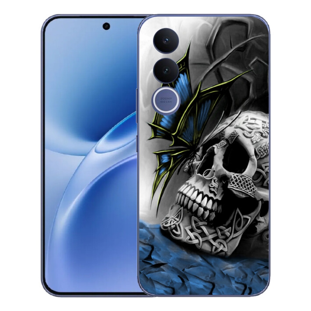 Gelový kryt mmCase na Vivo V70 FE - motýl a lebka