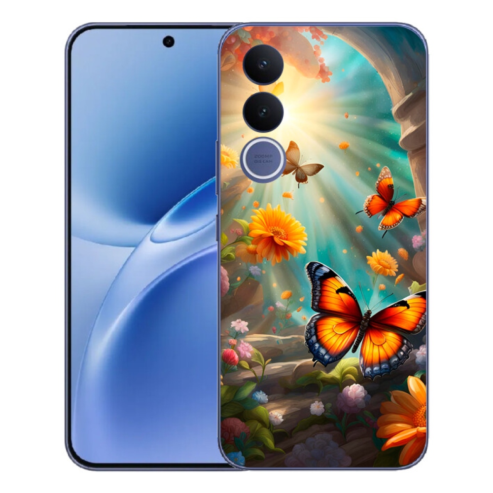 Gelový kryt mmCase na Vivo V70 FE - motýlí zahrada 2
