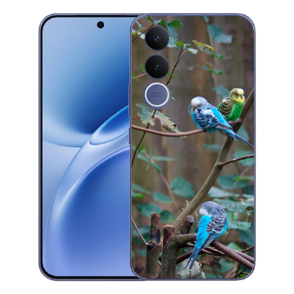 Gelový kryt mmCase na Vivo V70 FE - papoušci na větvi