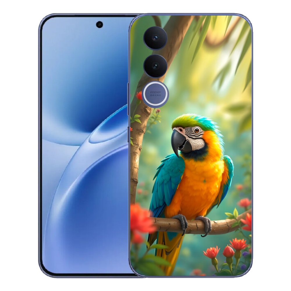 Gelový kryt mmCase na Vivo V70 FE - papoušek ara modrožlutá