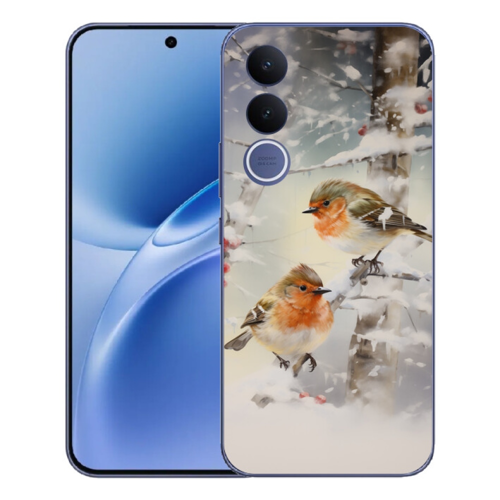 Gelový kryt mmCase na Vivo V70 FE - ptáčci v zimě