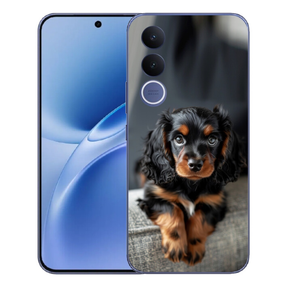 Gelový kryt mmCase na Vivo V70 FE - roztomilý dlouhosrstý jezevčík