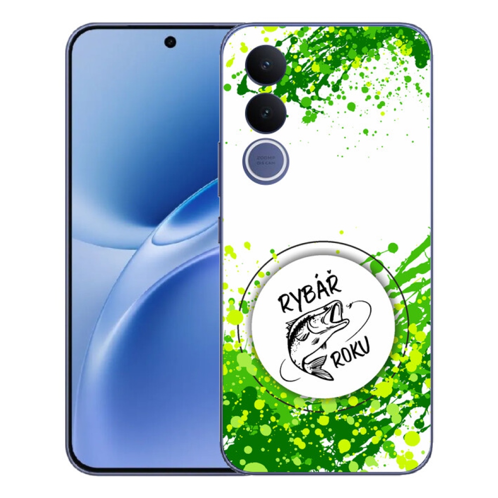 Gelový kryt mmCase na Vivo V70 FE - rybář roku bílé pozadí