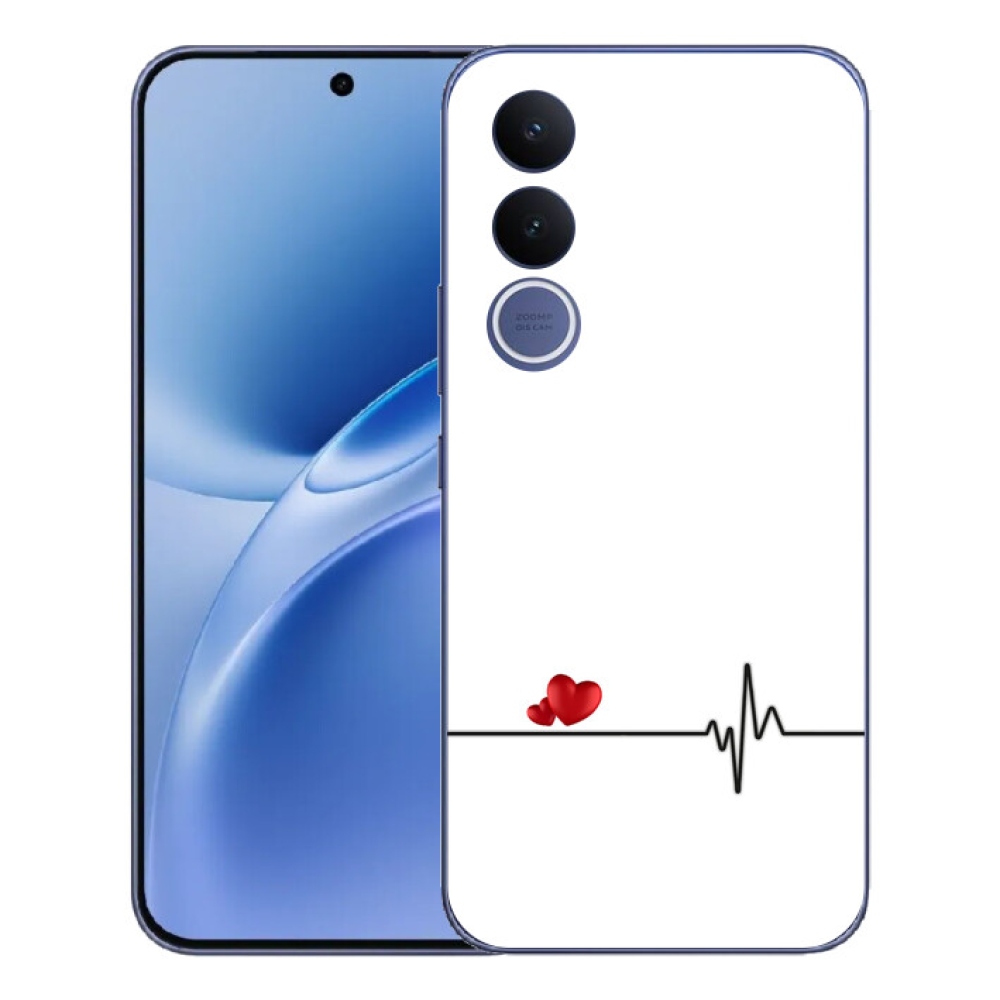 Gelový kryt mmCase na Vivo V70 FE - srdce a tep bílé pozadí