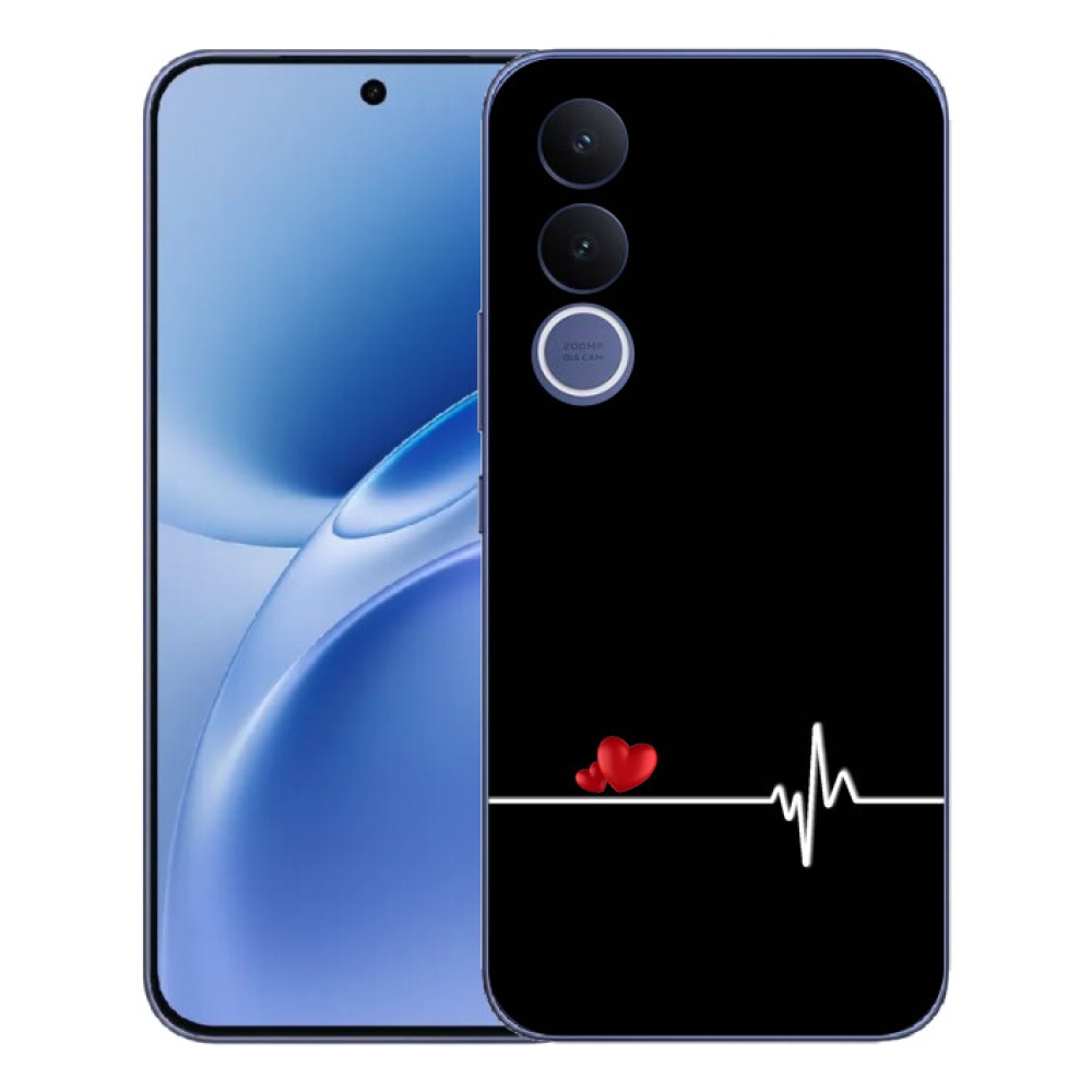 Gelový kryt mmCase na Vivo V70 FE - srdce a tep černé pozadí