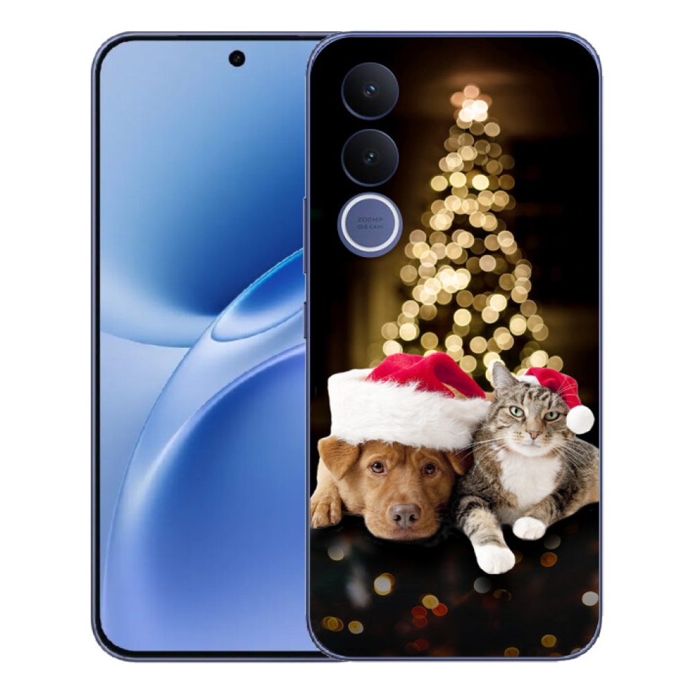 Gelový kryt mmCase na Vivo V70 FE - vánoční pes a kočka
