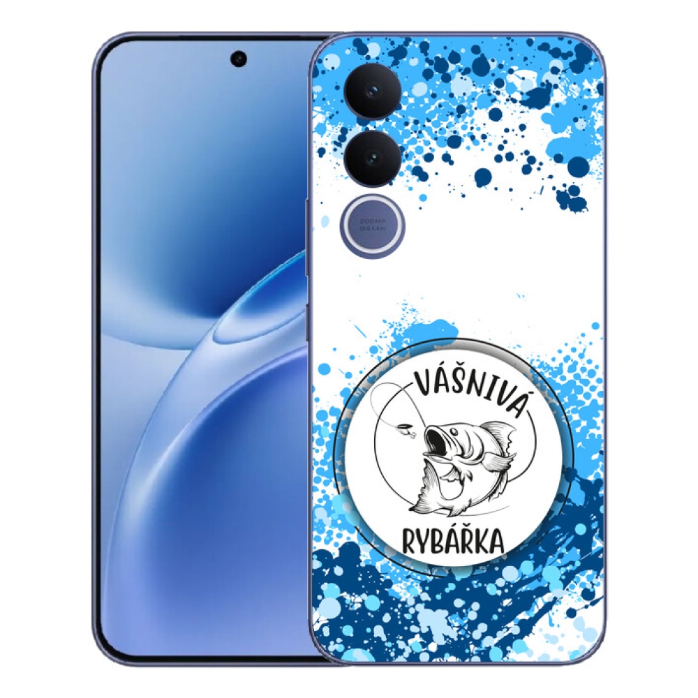 Gelový kryt mmCase na Vivo V70 FE - vášnivá rybářka bílé pozadí