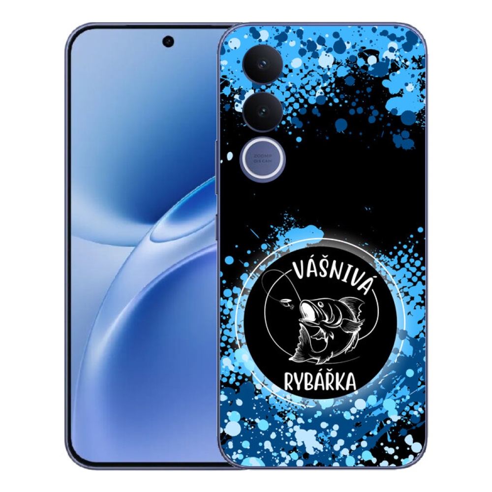 Gelový kryt mmCase na Vivo V70 FE - vášnivá rybářka černé pozadí