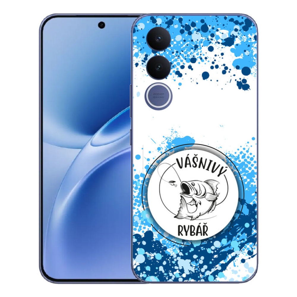 Gelový kryt mmCase na Vivo V70 FE - vášnivý rybář bílé pozadí