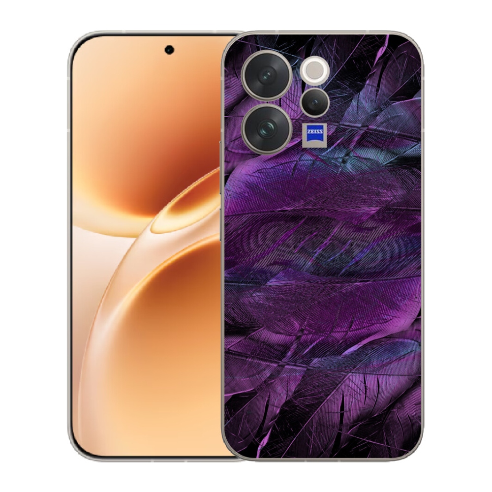 Gelový kryt mmCase na Vivo V70 - fialová pírka