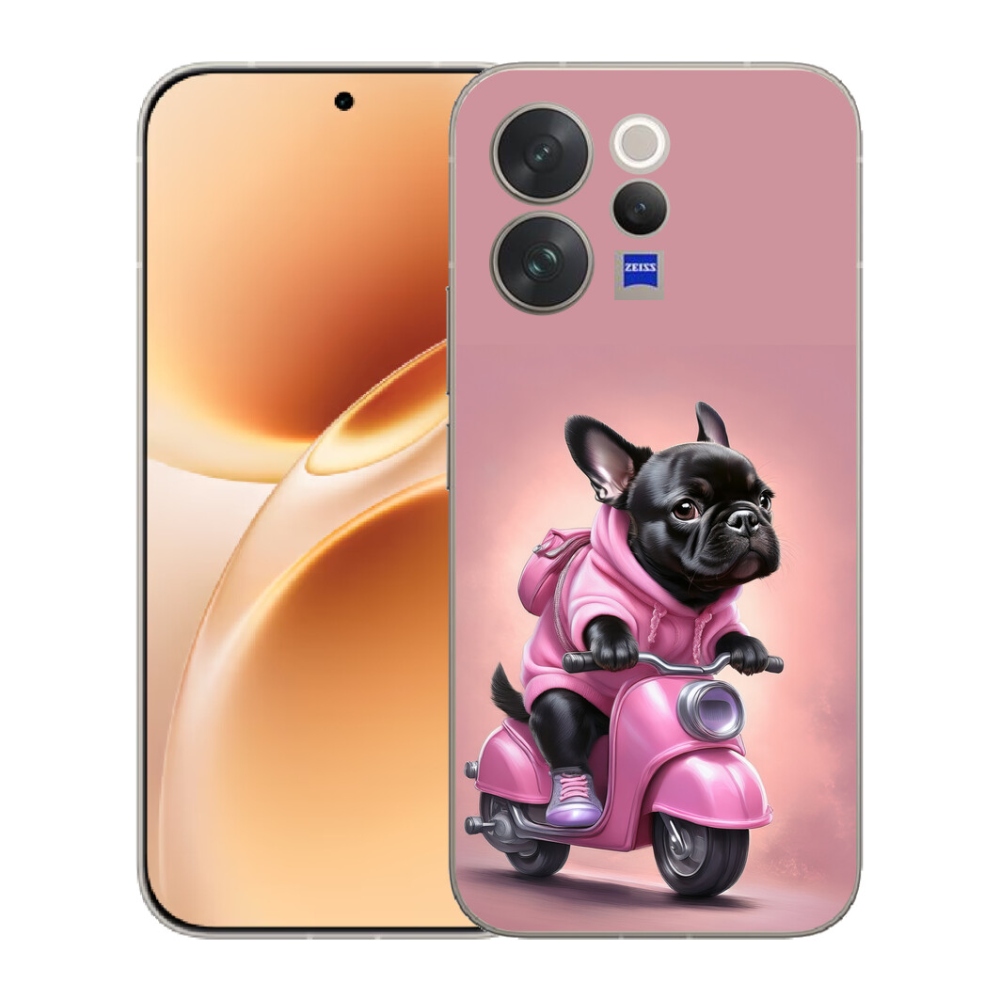 Gelový kryt mmCase na Vivo V70 - francouzský buldoček na skútru