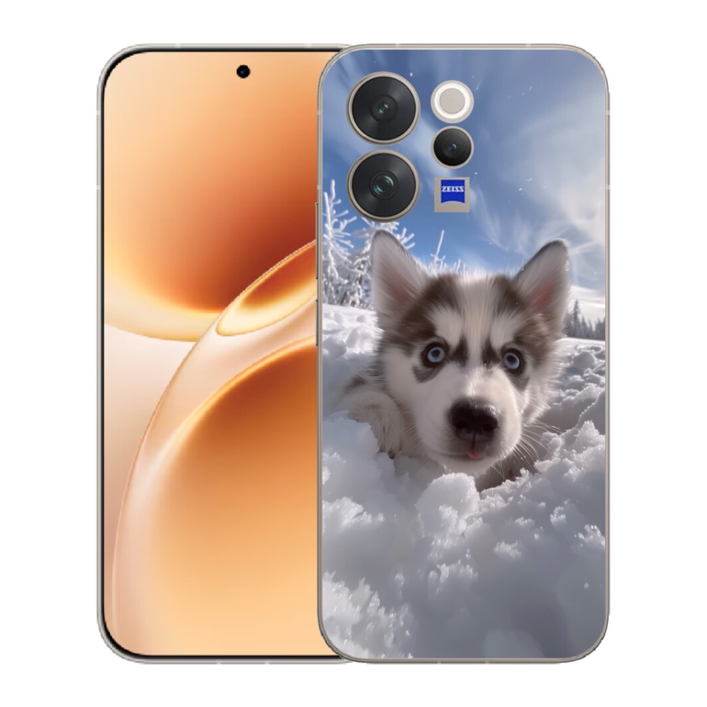 Gelový kryt mmCase na Vivo V70 - husky ve sněhu