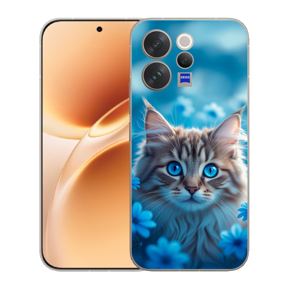 Gelový kryt mmCase na Vivo V70 - koťátko v modrých květech