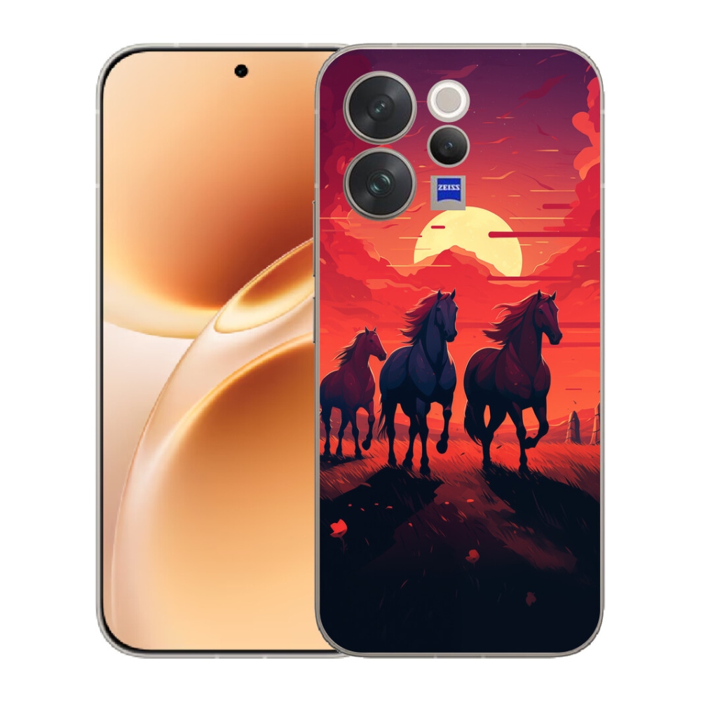 Gelový kryt mmCase na Vivo V70 - koně a západ slunce