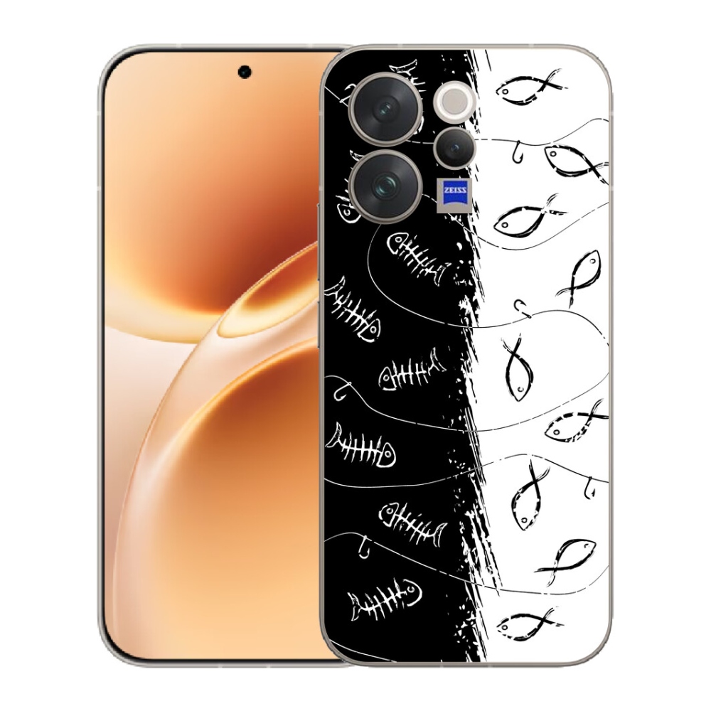 Gelový kryt mmCase na Vivo V70 - kostry a rybky