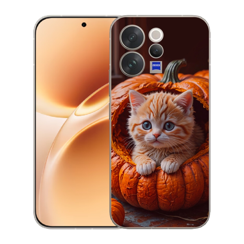 Gelový kryt mmCase na Vivo V70 - kotě a dýně 2