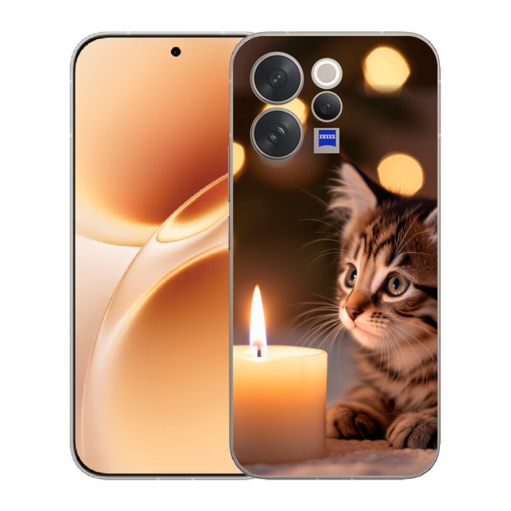 Gelový kryt mmCase na Vivo V70 - kotě a svíčka