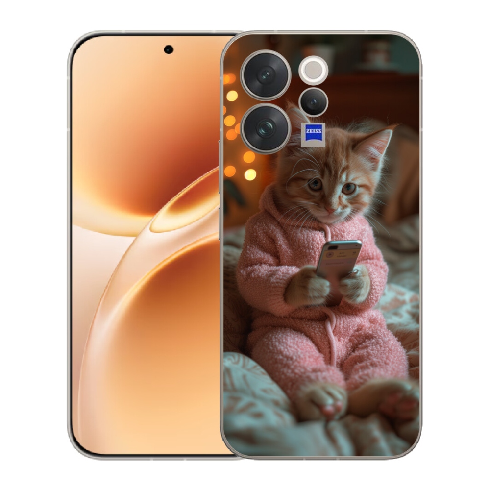 Gelový kryt mmCase na Vivo V70 - kotě s mobilem
