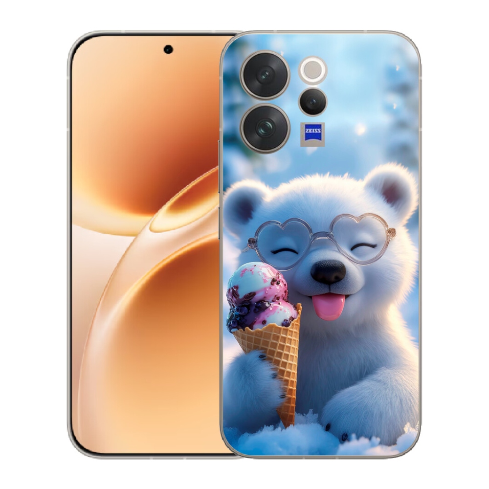 Gelový kryt mmCase na Vivo V70 - medvídek se zmrzlinou