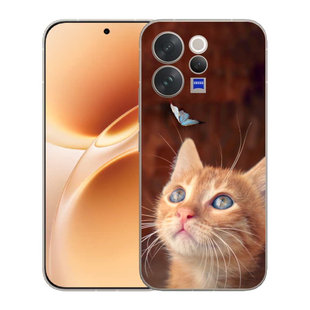 Gelový kryt mmCase na Vivo V70 - motýl a kotě