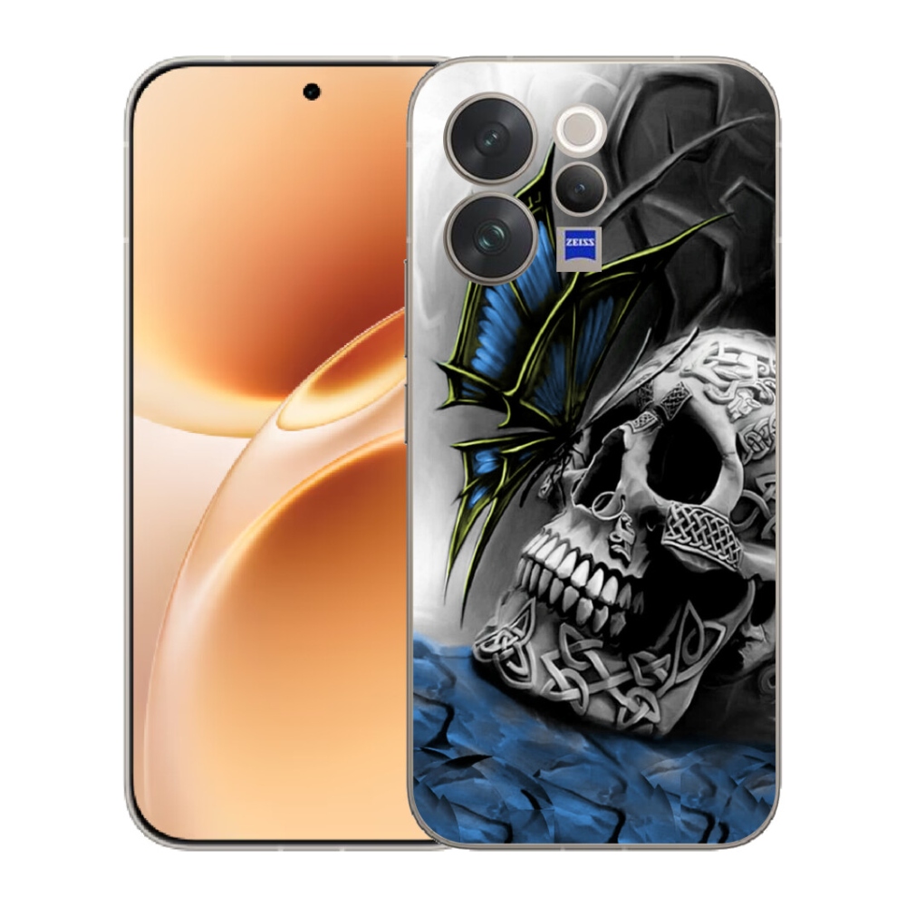 Gelový kryt mmCase na Vivo V70 - motýl a lebka