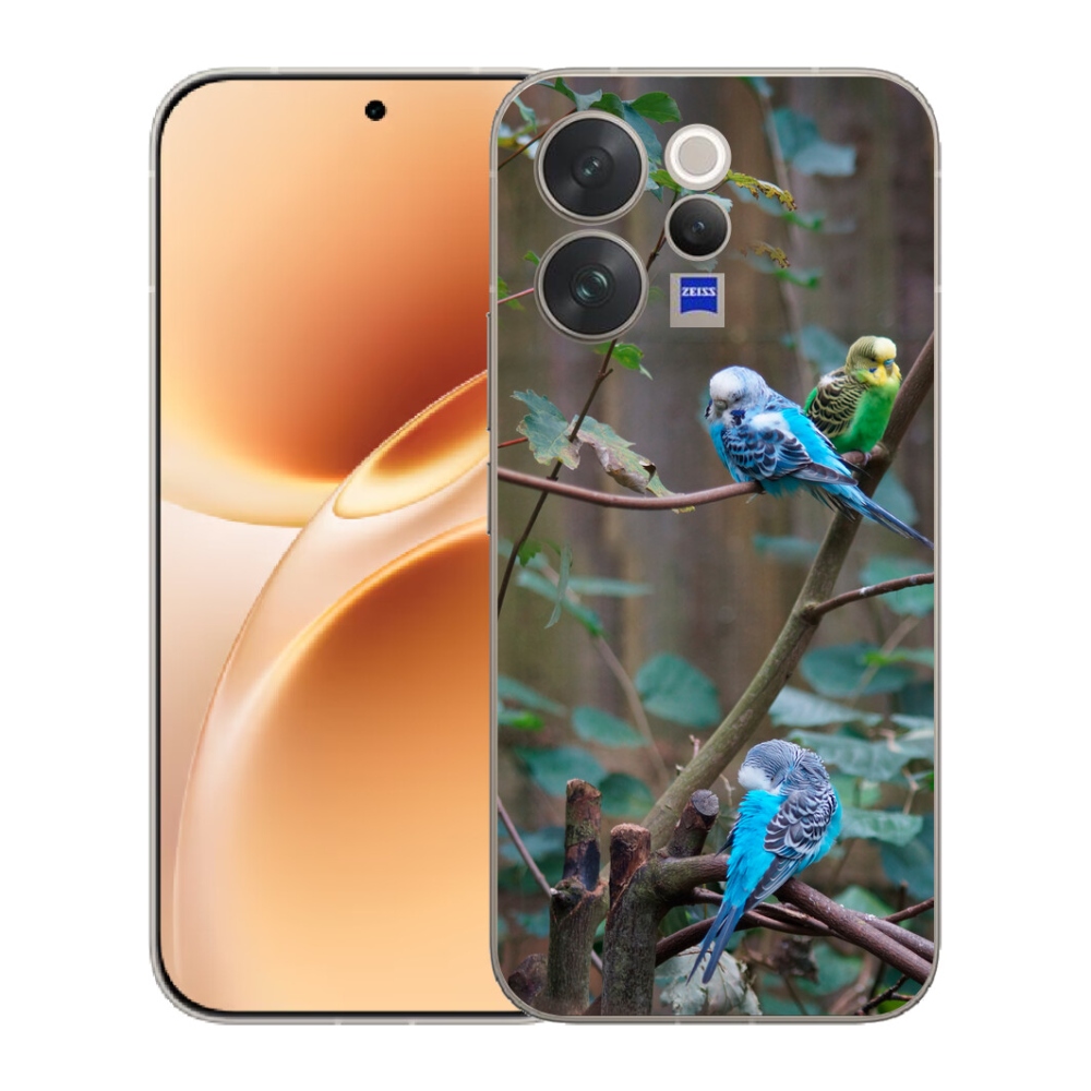 Gelový kryt mmCase na Vivo V70 - papoušci na větvi