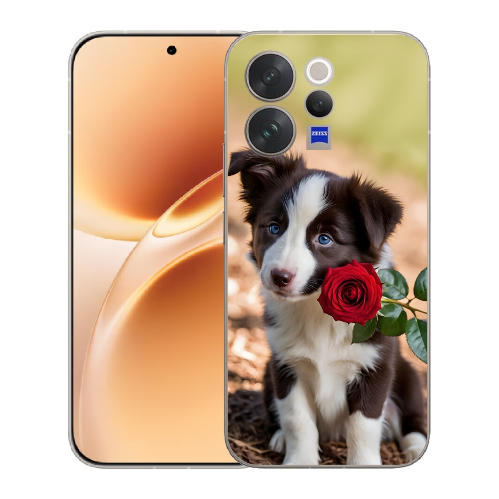 Gelový kryt mmCase na Vivo V70 - roztomilá border kolie s růží