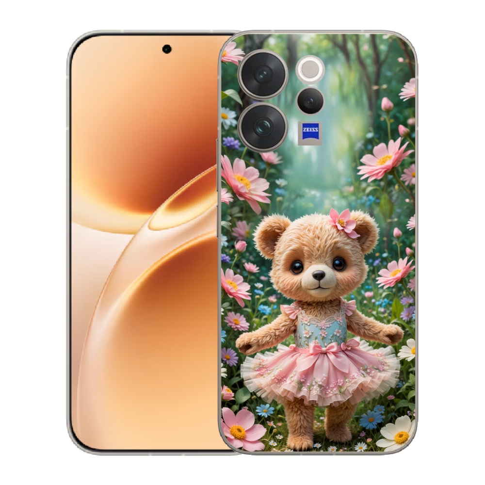Gelový kryt mmCase na Vivo V70 - roztomilý medvídek v květinách