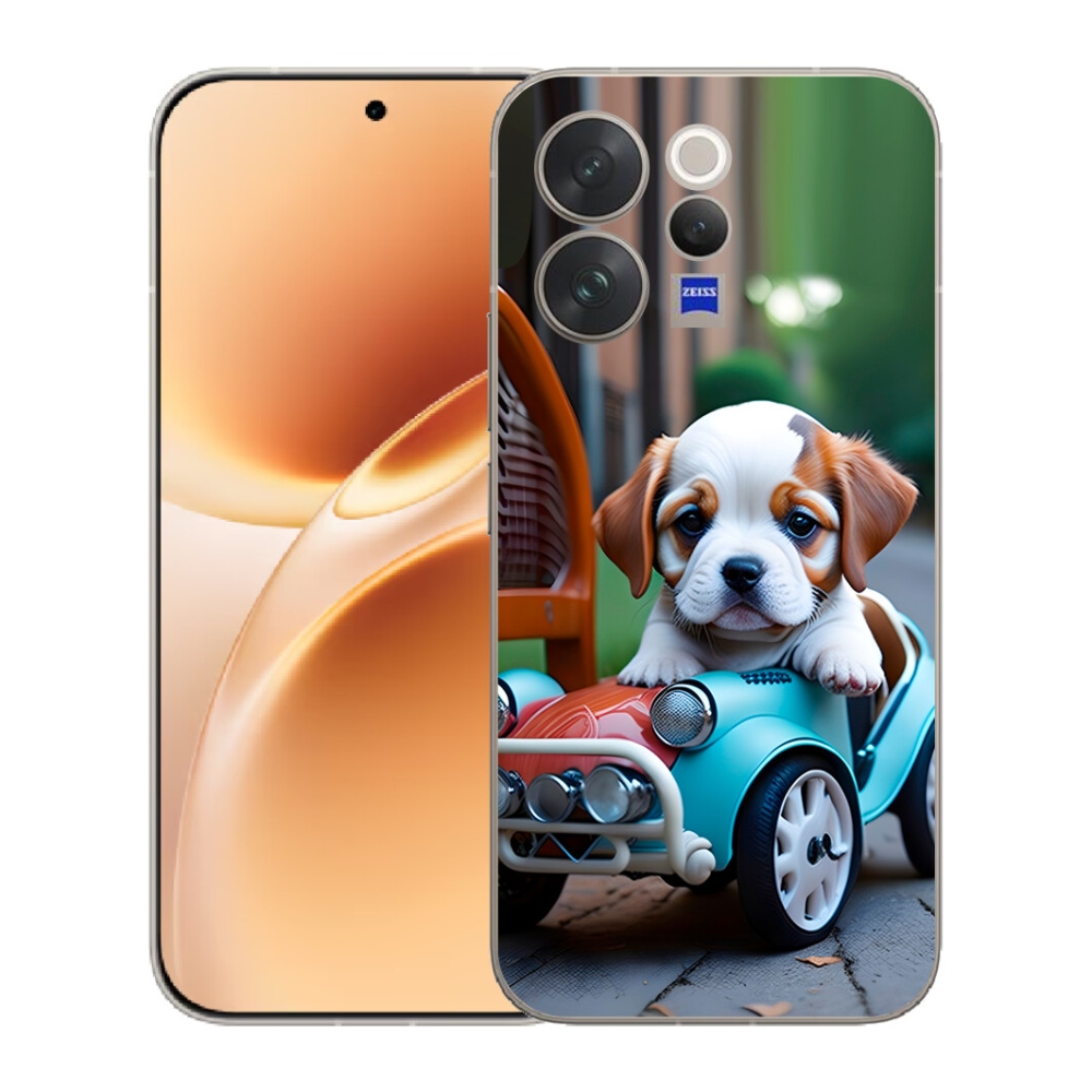 Gelový kryt mmCase na Vivo V70 - štěně v retro autě