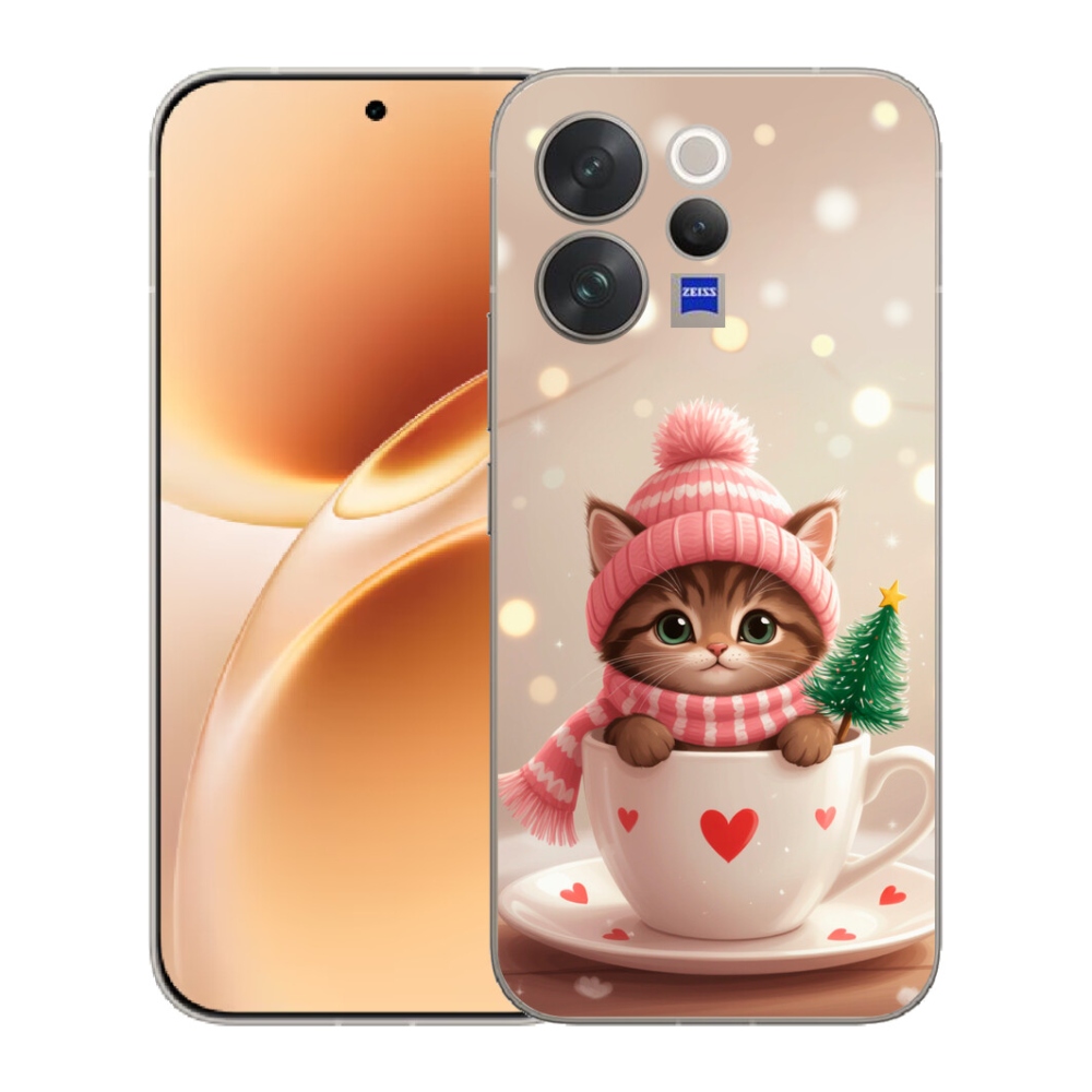 Gelový kryt mmCase na Vivo V70 - vánoční kotě v hrnku