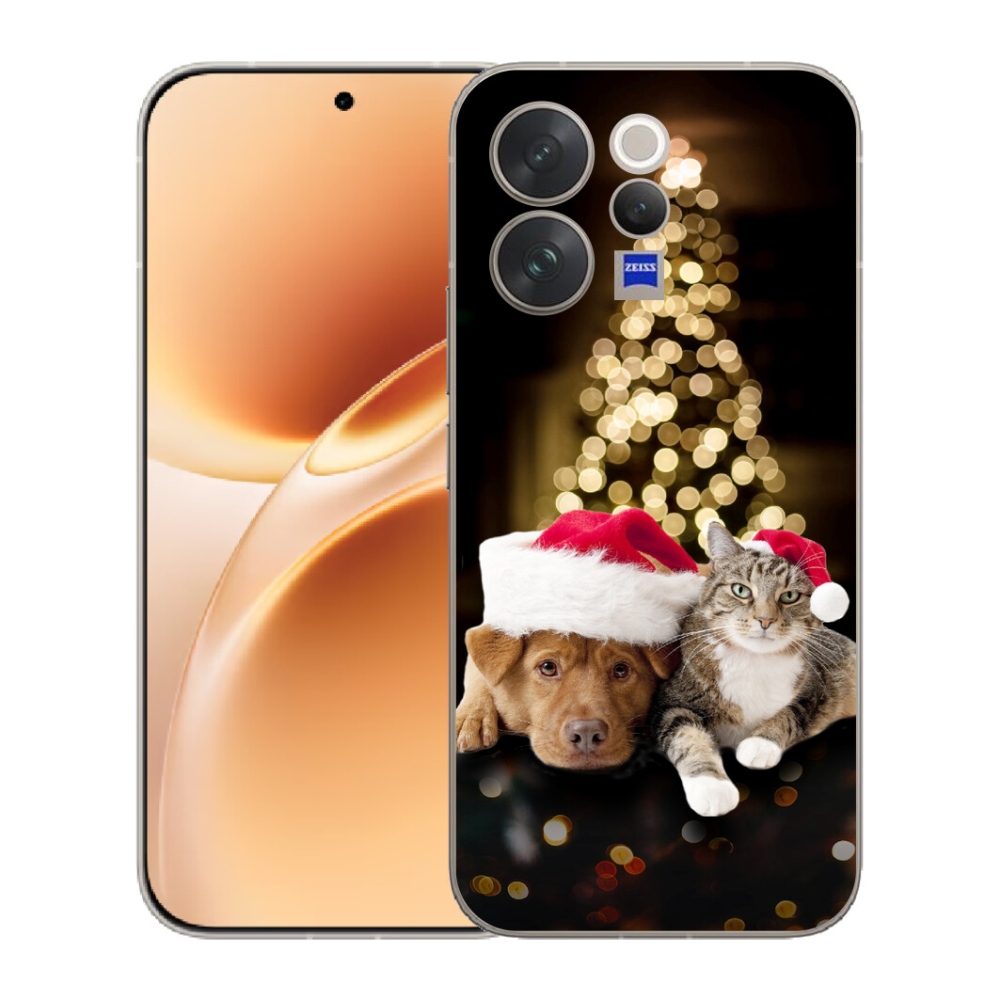 Gelový kryt mmCase na Vivo V70 - vánoční pes a kočka