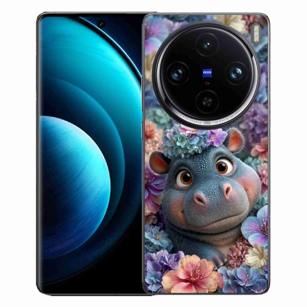 Gelový kryt mmCase na Vivo X100 Pro 5G - hrošík v květinách