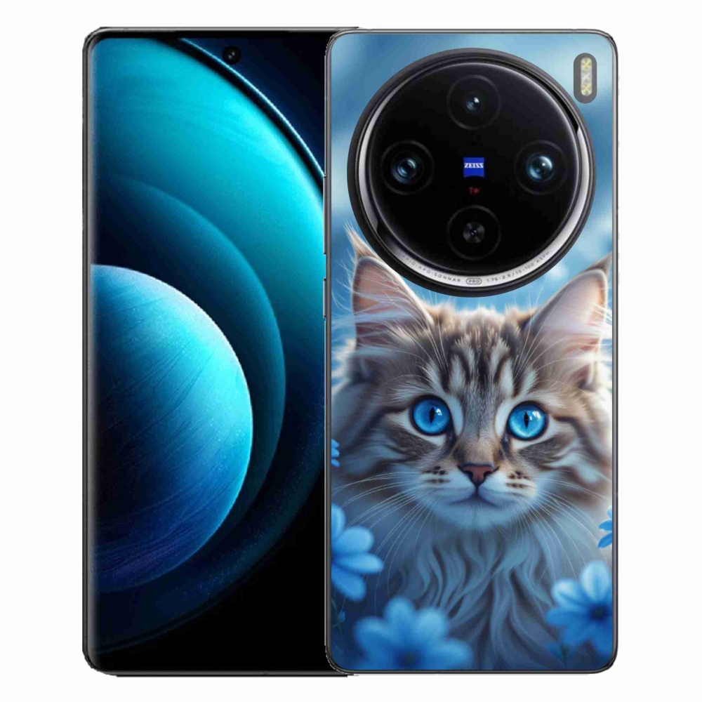 Gelový kryt mmCase na Vivo X100 Pro 5G - koťátko v modrých květech